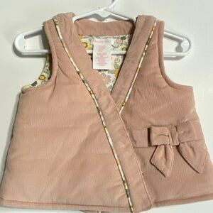 Shabby Chic Baby Girl Corduroy Vest 6-9M Pink Corduroy Bow Wrap Snap Front